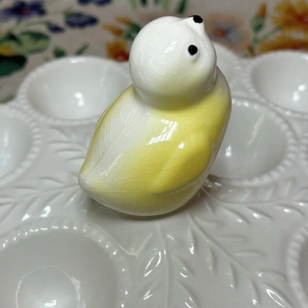 Vintage Easter California Pottery Chick Bird Deviled Egg Plate Dish Platter Tray
